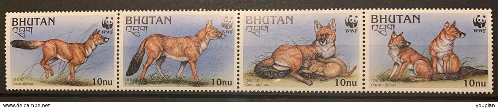 Bhutan 1997, Indian Wild Dog, MNH Stamps Stripe - Bhutan