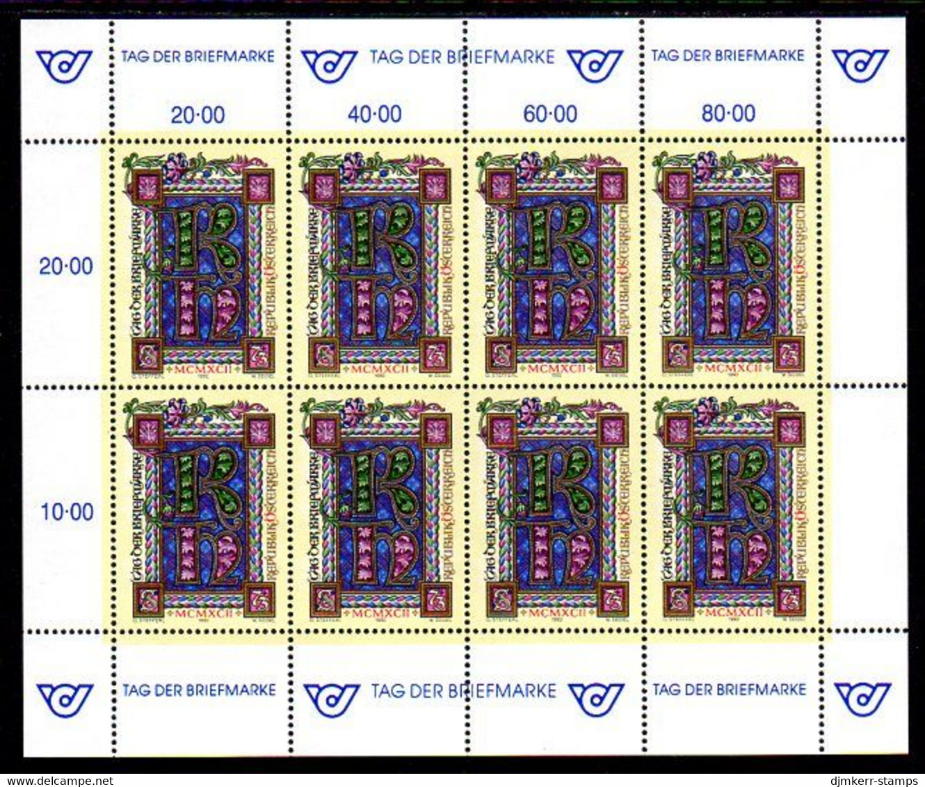 AUSTRIA 1992 Stamp Day Sheetlet, MNH / **.  Michel 2066 Kb - Blocks & Sheetlets & Panes