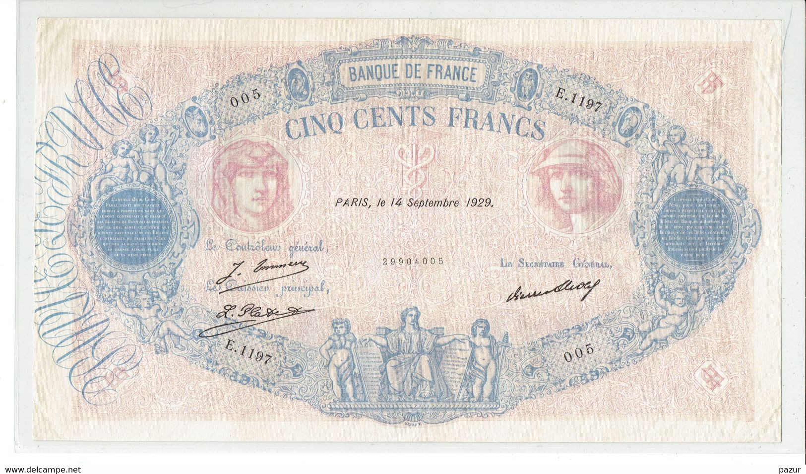 500 FRANCS BLEU ET ROSE - PARIS 14 SEPTEMBRE 1929 - SUP - 1888 - 500 F 1888-1940 ''Bleu Et Rose''