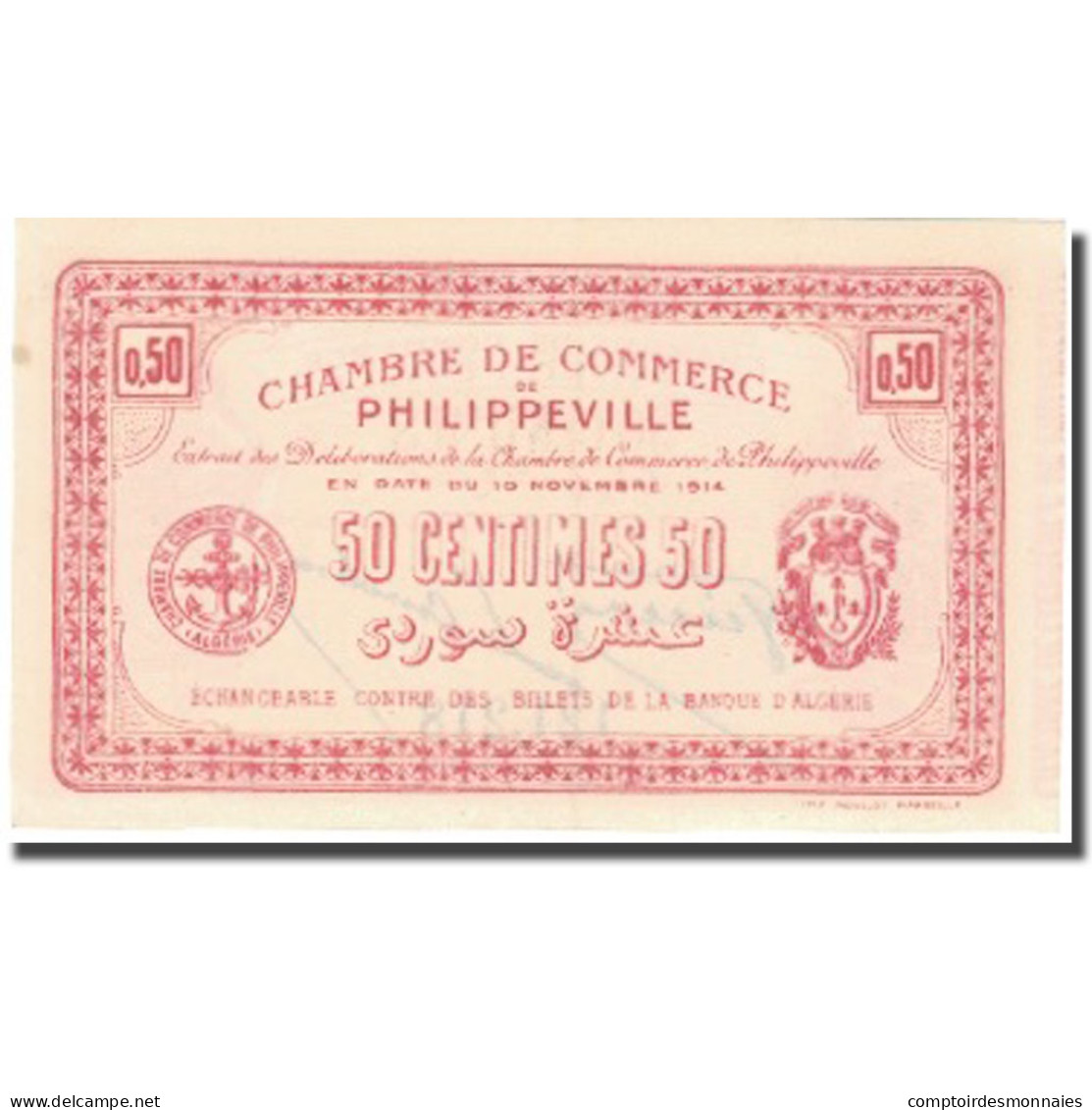 Billet, Algeria, 50 Centimes, Chambre De Commerce, 1914, 1914-11-10, SUP+ - Algérie