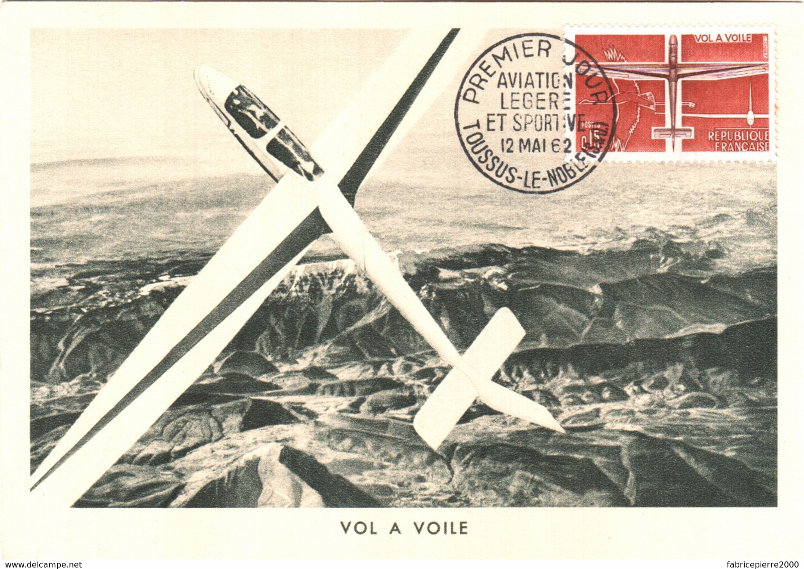 Carte Maximum YT 1340 Vol à Voile, Aviation Légère Et Sportive 1er Jour 12 05 1962 TBE Toussus-le-Noble (78) - 1960-1969