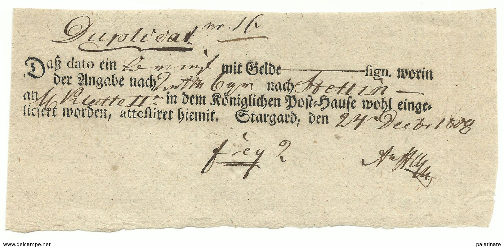 Preussen STARGARD Postschein Im Ortsdruck 1808 - Other & Unclassified