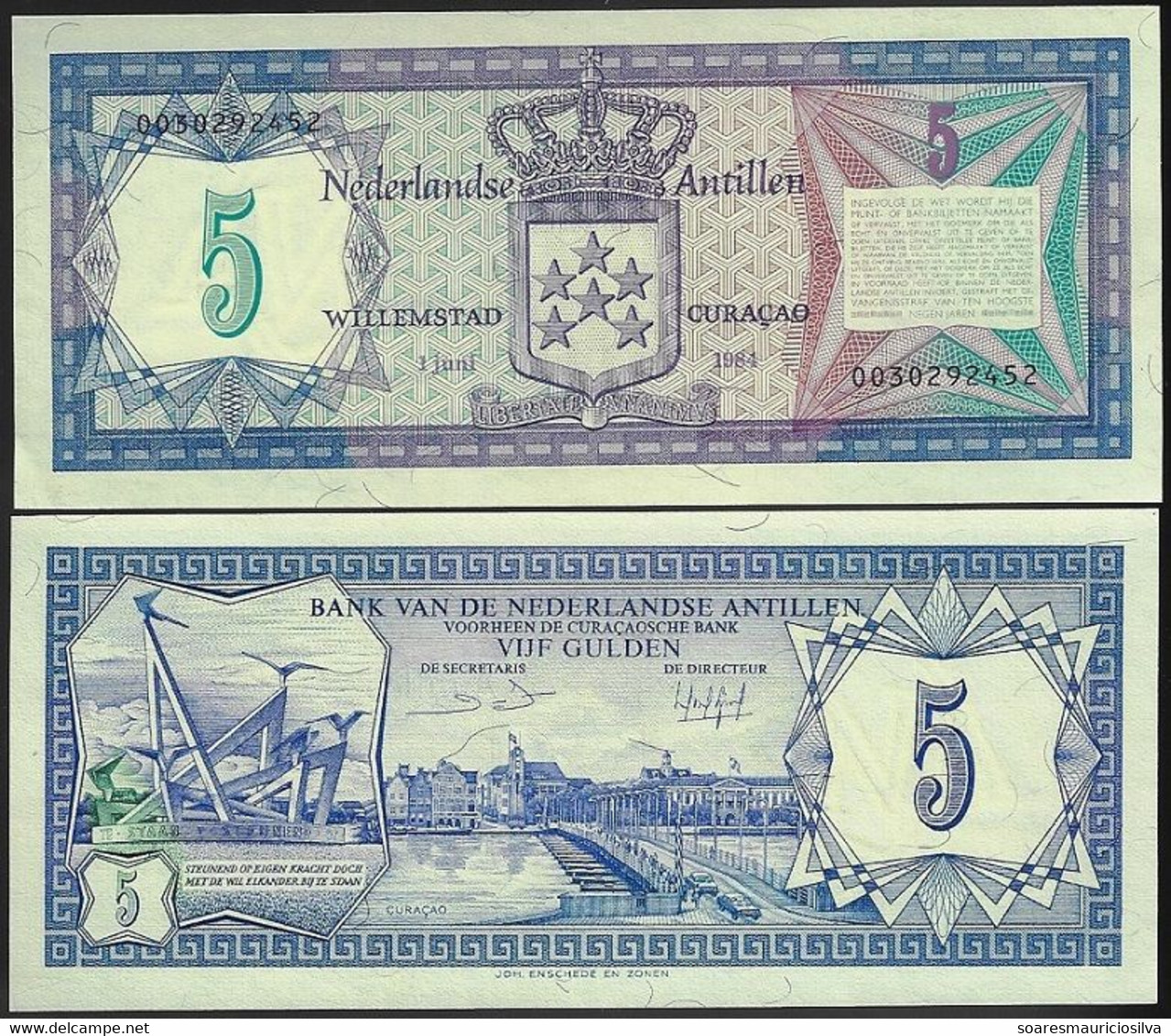 Banknote Netherlands Antilles 5 Gulden 1984 Pick-15b Curaçao View Uncirculated - Autres - Amérique