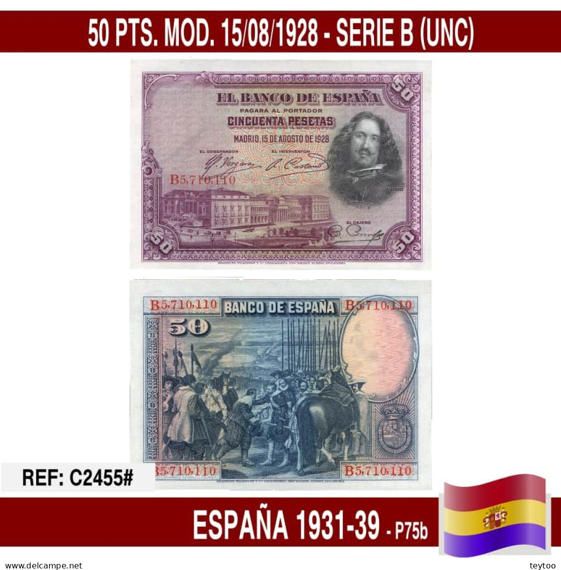 C2455# España 1931-1939. 50 Pts. II REPÚBLICA (UNC) - 50 Peseten