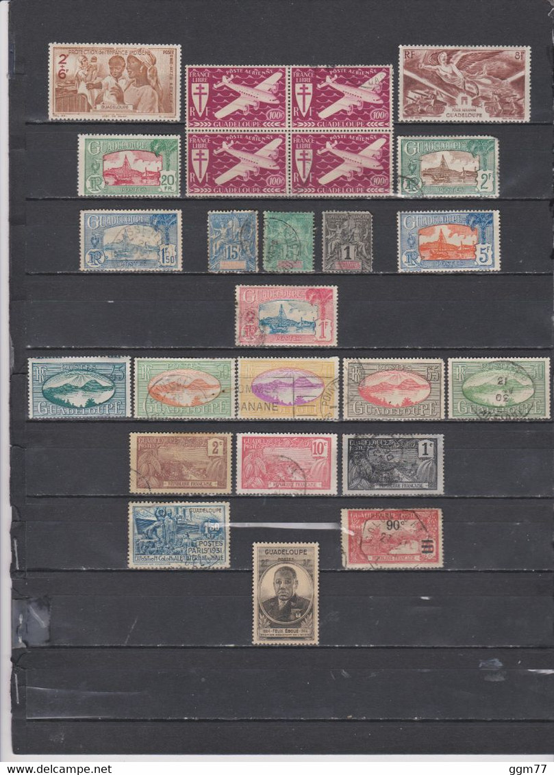 35 LOTS DE TIMBRES GUADELOUPE OBLITERES & NEUFS** & * + SANS GOMME DE 1892 à 1946   Cote : 35 € - Autres & Non Classés