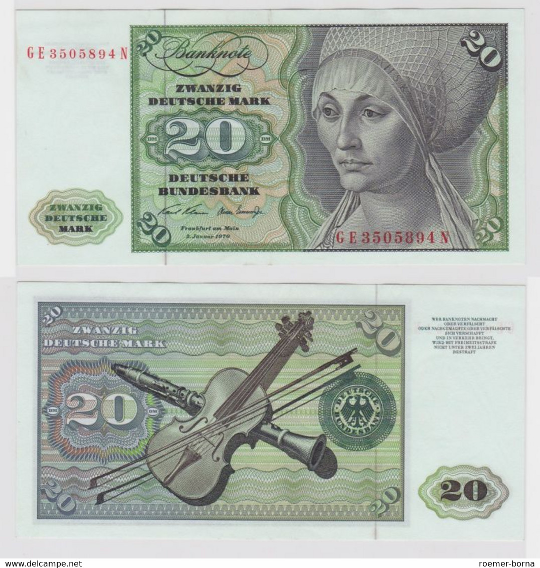 T110384 Banknote 20 DM Deutsche Mark Ro. 271b Schein 2.Jan. 1970 KN GE 3505894 N - 20 DM