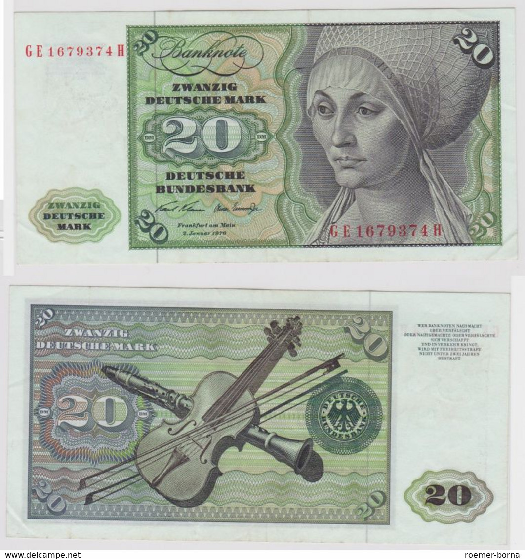 T111984 Banknote 20 DM Deutsche Mark Ro. 271b Schein 2.Jan. 1970 KN GE 1679374 H - 20 Deutsche Mark