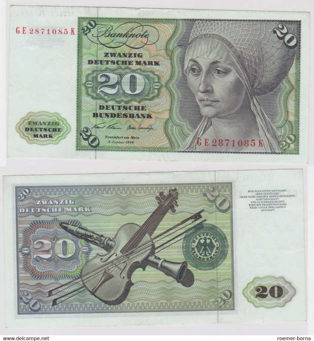 T112566 Banknote 20 DM Deutsche Mark Ro. 271b Schein 2.Jan. 1970 KN GE 2871085 K - 20 Deutsche Mark