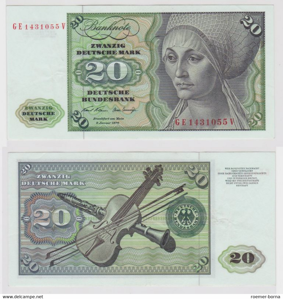 T115557 Banknote 20 DM Deutsche Mark Ro. 271b Schein 2.Jan. 1970 KN GE 1431055 V - 20 DM