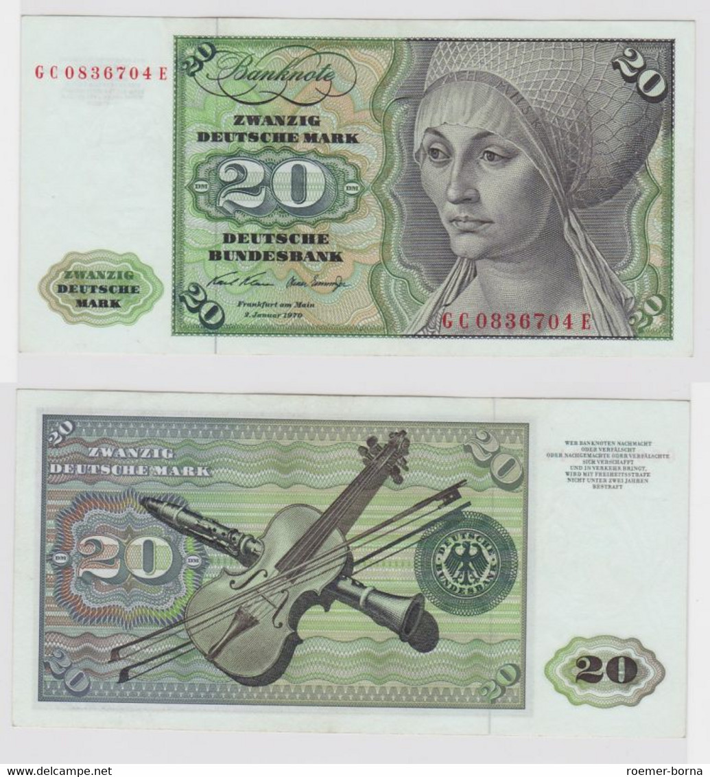 T118797 Banknote 20 DM Deutsche Mark Ro. 271a Schein 2.Jan. 1970 KN GC 0836704 E - 20 DM