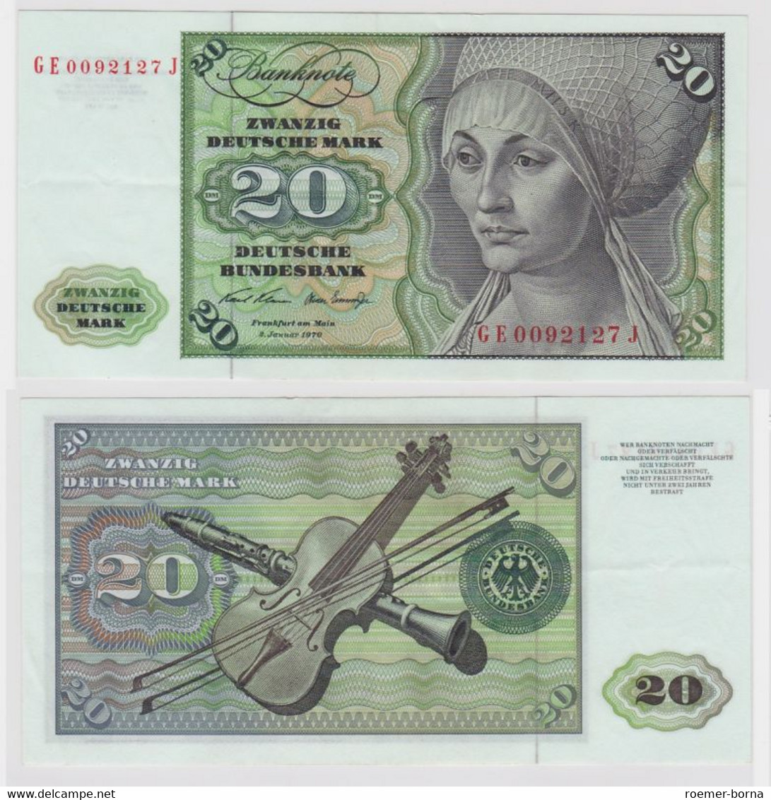 T119978 Banknote 20 DM Deutsche Mark Ro. 271b Schein 2.Jan. 1970 KN GE 0092127 J - 20 Deutsche Mark