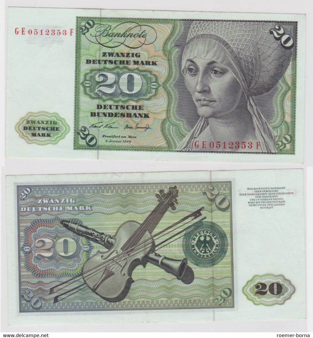 T133245 Banknote 20 DM Deutsche Mark Ro. 271b Schein 2.Jan. 1970 KN GE 0512353 F - 20 Deutsche Mark