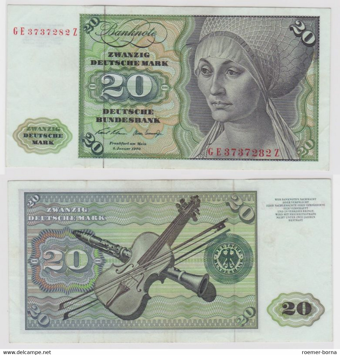 T133870 Banknote 20 DM Deutsche Mark Ro. 271b Schein 2.Jan. 1970 KN GE 3737282 Z - 20 Deutsche Mark