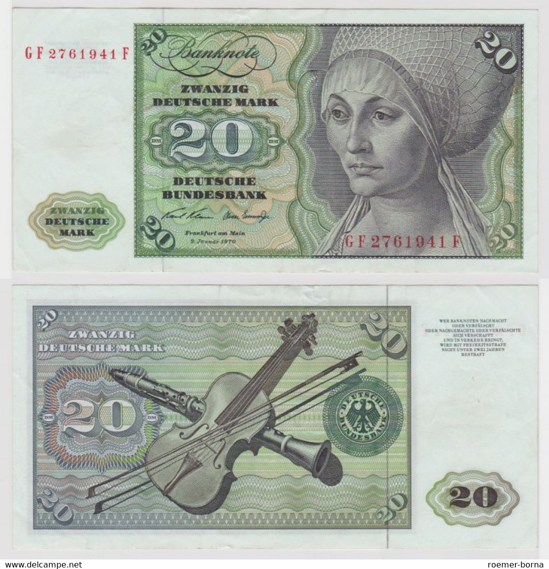 T135605 Banknote 20 DM Deutsche Mark Ro. 271b Schein 2.Jan. 1970 KN GF 2761941 F - 20 Deutsche Mark
