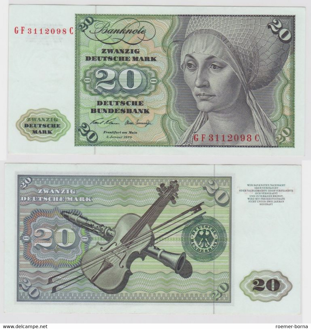 T136737 Banknote 20 DM Deutsche Mark Ro. 271b Schein 2.Jan. 1970 KN GF 3112098 C - 20 DM