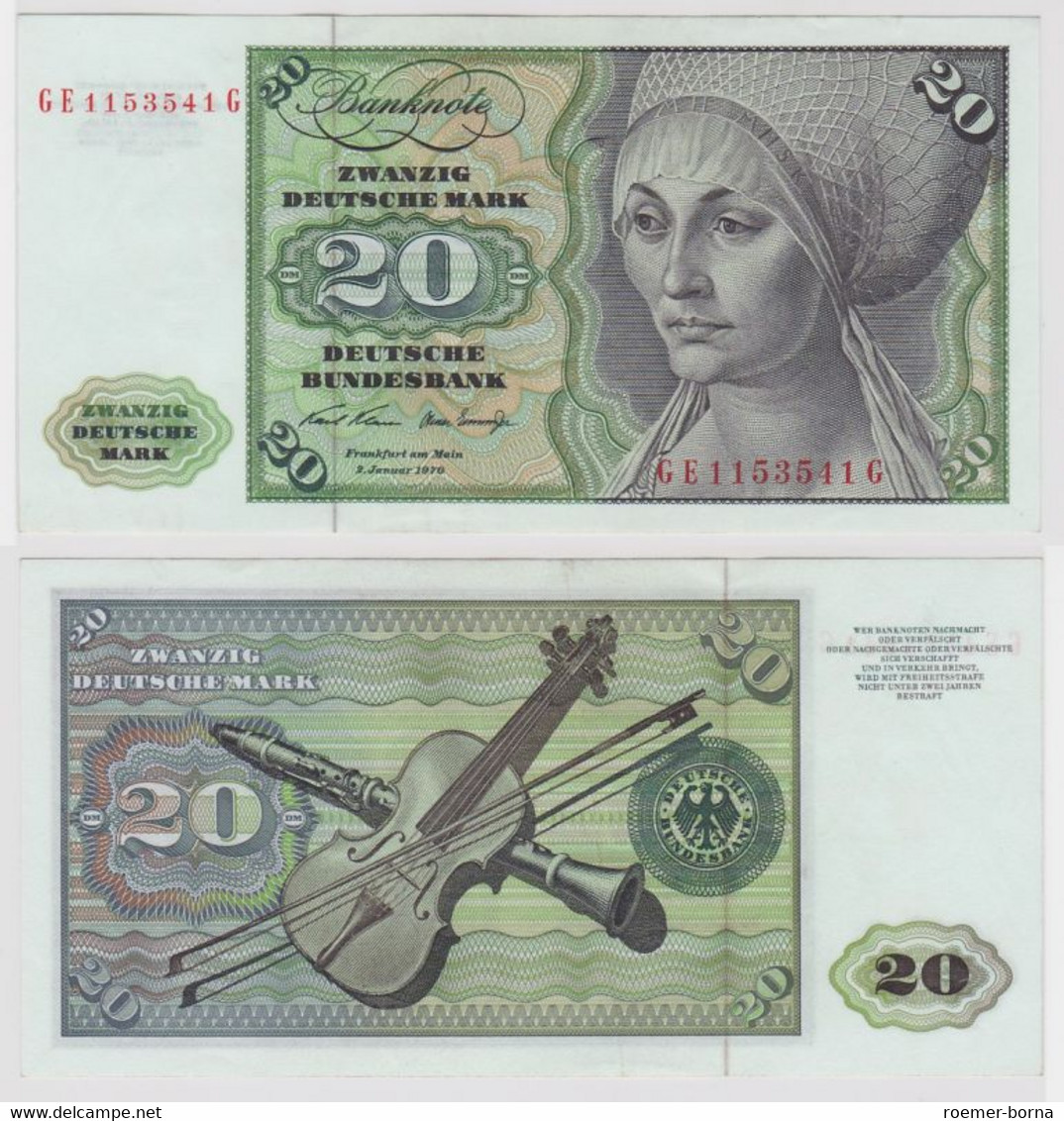 T137894 Banknote 20 DM Deutsche Mark Ro. 271b Schein 2.Jan. 1970 KN GE 1153541 G - 20 DM