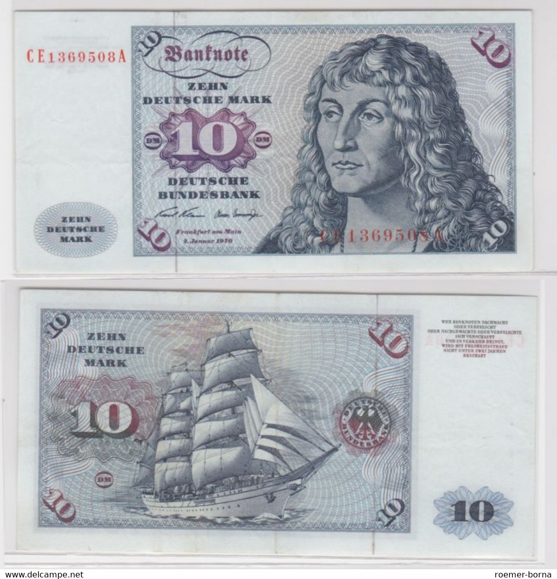 T140319 Banknote 10 DM Deutsche Mark Ro. 270b Schein 2.Jan. 1970 KN CE 1369508 A - 10 DM