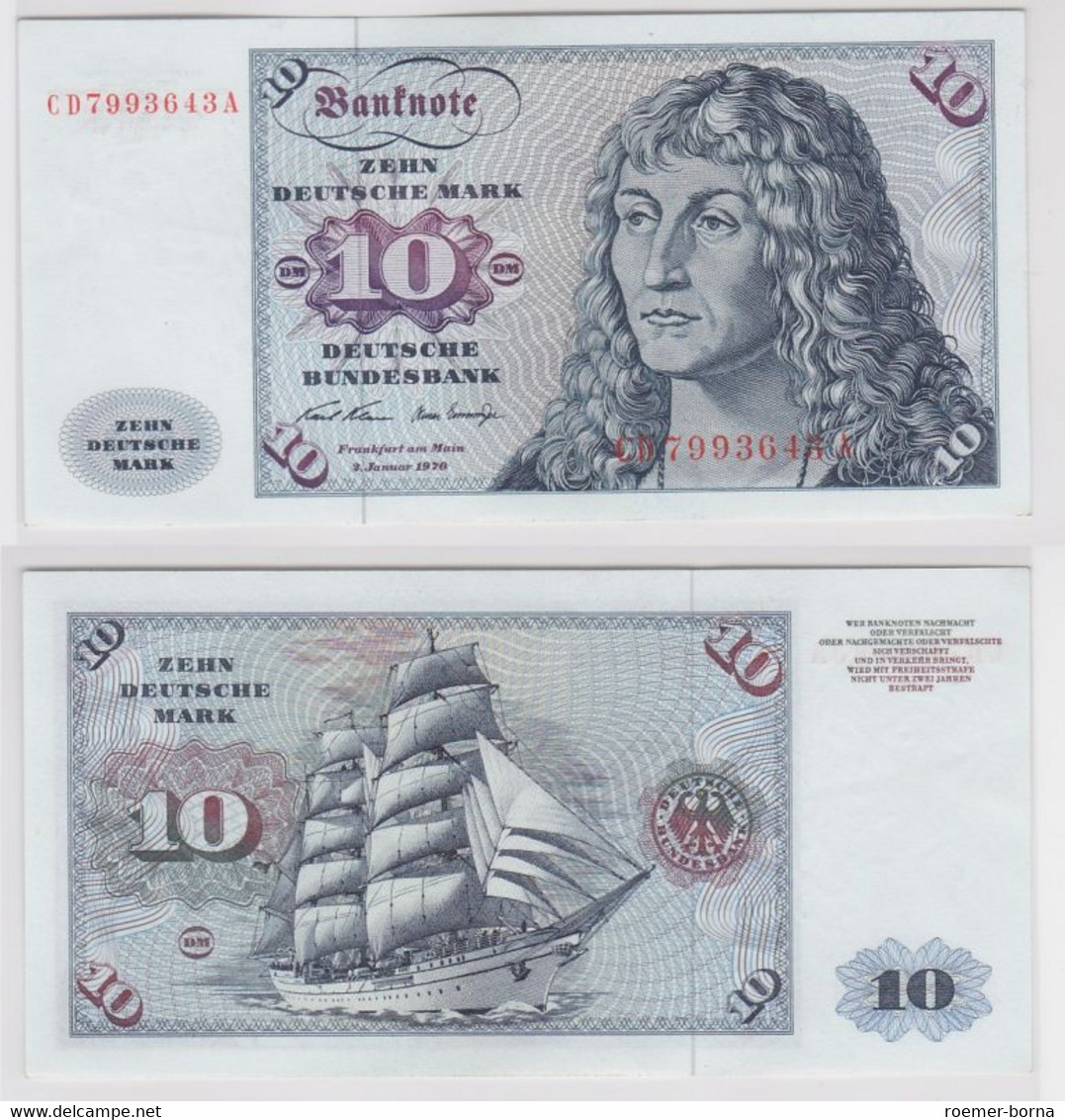 T140704 Banknote 10 DM Deutsche Mark Ro. 270a Schein 2.Jan. 1970 KN CD 7993643 A - 10 DM