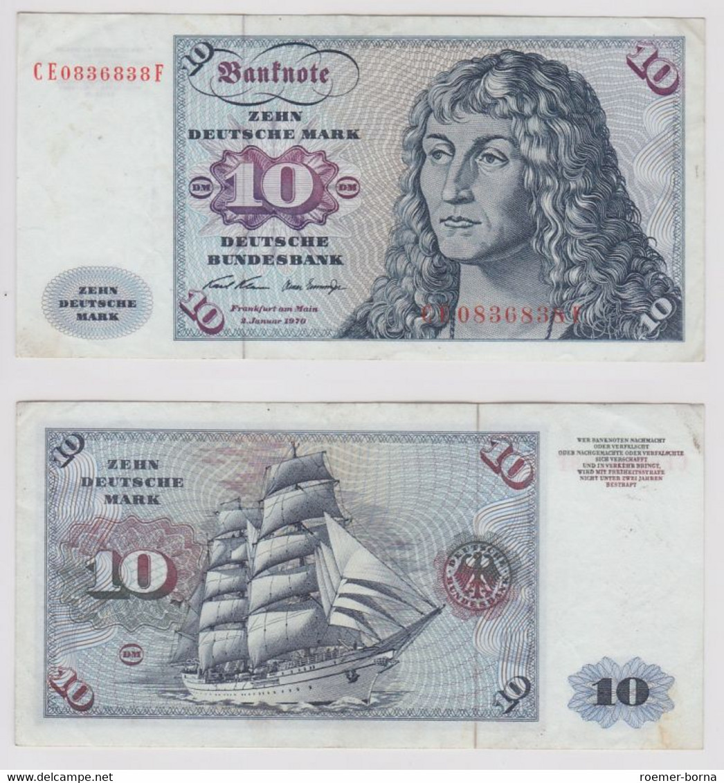 T141031 Banknote 10 DM Deutsche Mark Ro. 270b Schein 2.Jan. 1970 KN CE 0836838 F - 10 Deutsche Mark