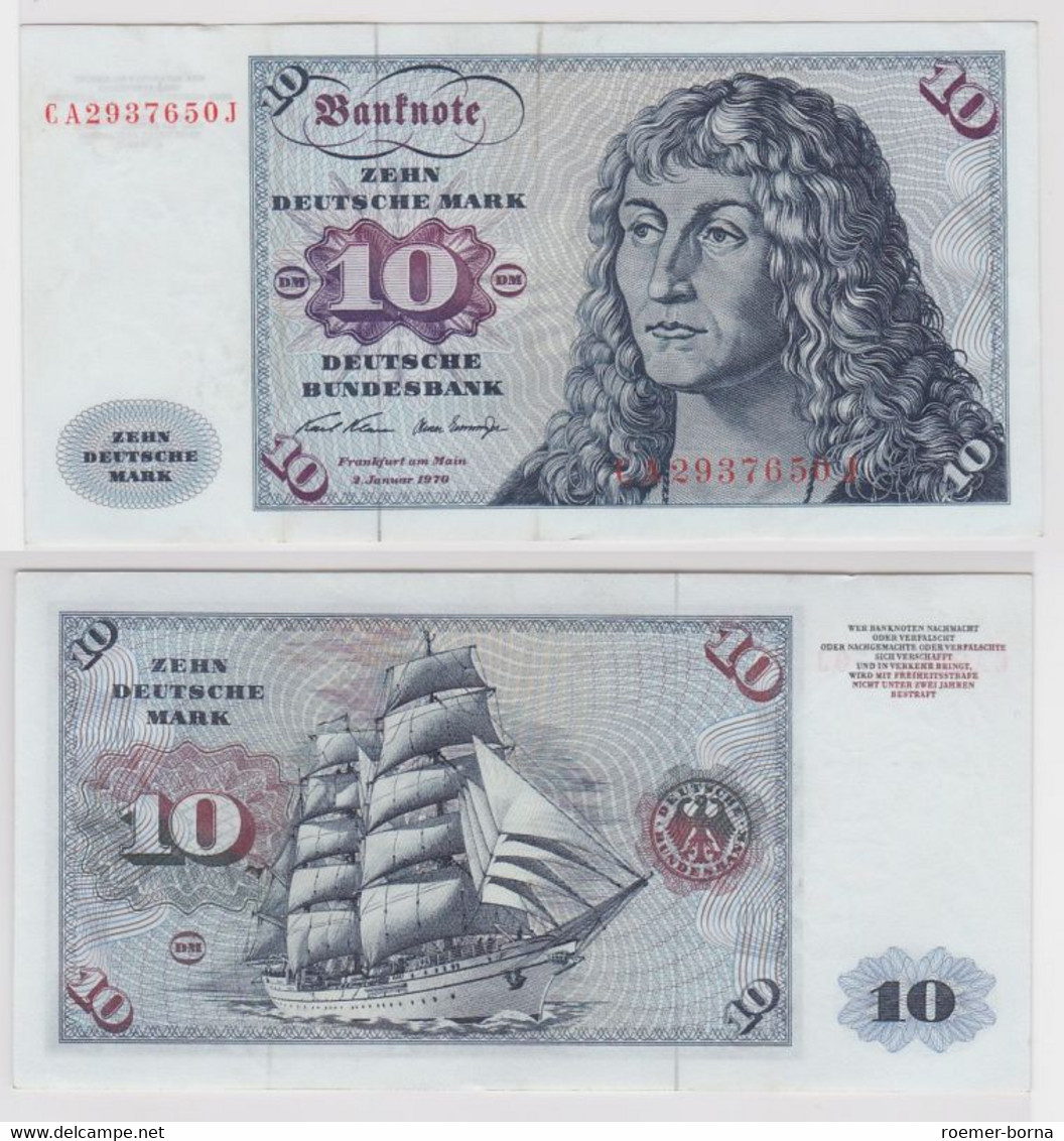 T141237 Banknote 10 DM Deutsche Mark Ro. 270a Schein 2.Jan. 1970 KN CA 2937650 J - 10 Deutsche Mark