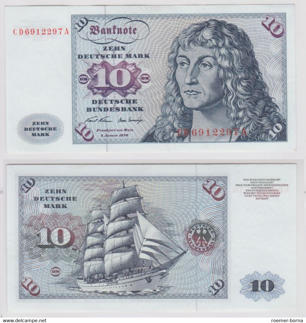 T141380 Banknote 10 DM Deutsche Mark Ro. 270a Schein 2.Jan. 1970 KN CD 6912297 A - 10 DM