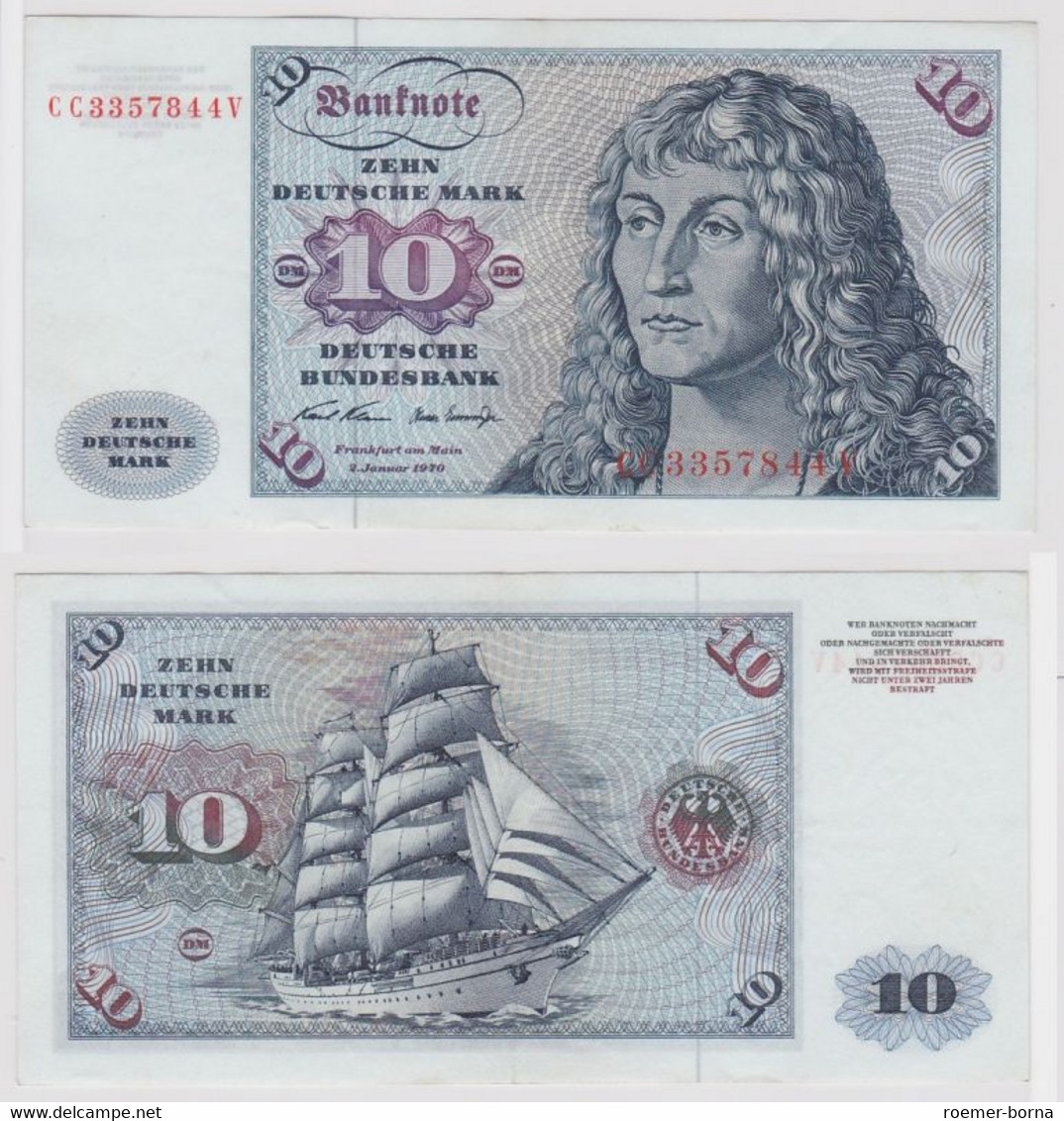 T141567 Banknote 10 DM Deutsche Mark Ro. 270a Schein 2.Jan. 1970 KN CC 3357844 V - 10 Deutsche Mark