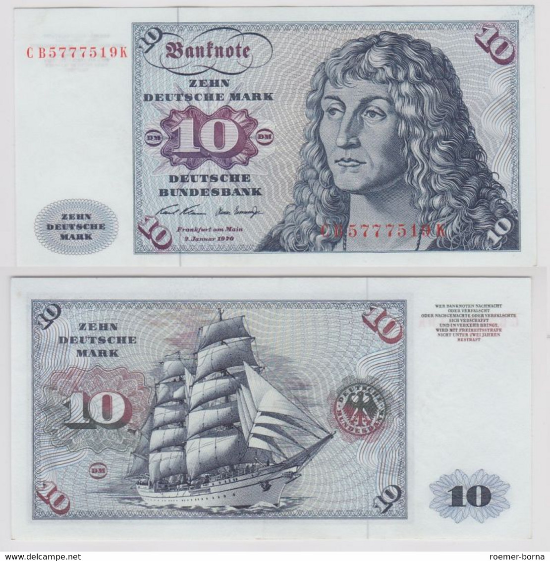 T143322 Banknote 10 DM Deutsche Mark Ro. 270a Schein 2.Jan. 1970 KN CB 5777519 K - 10 DM