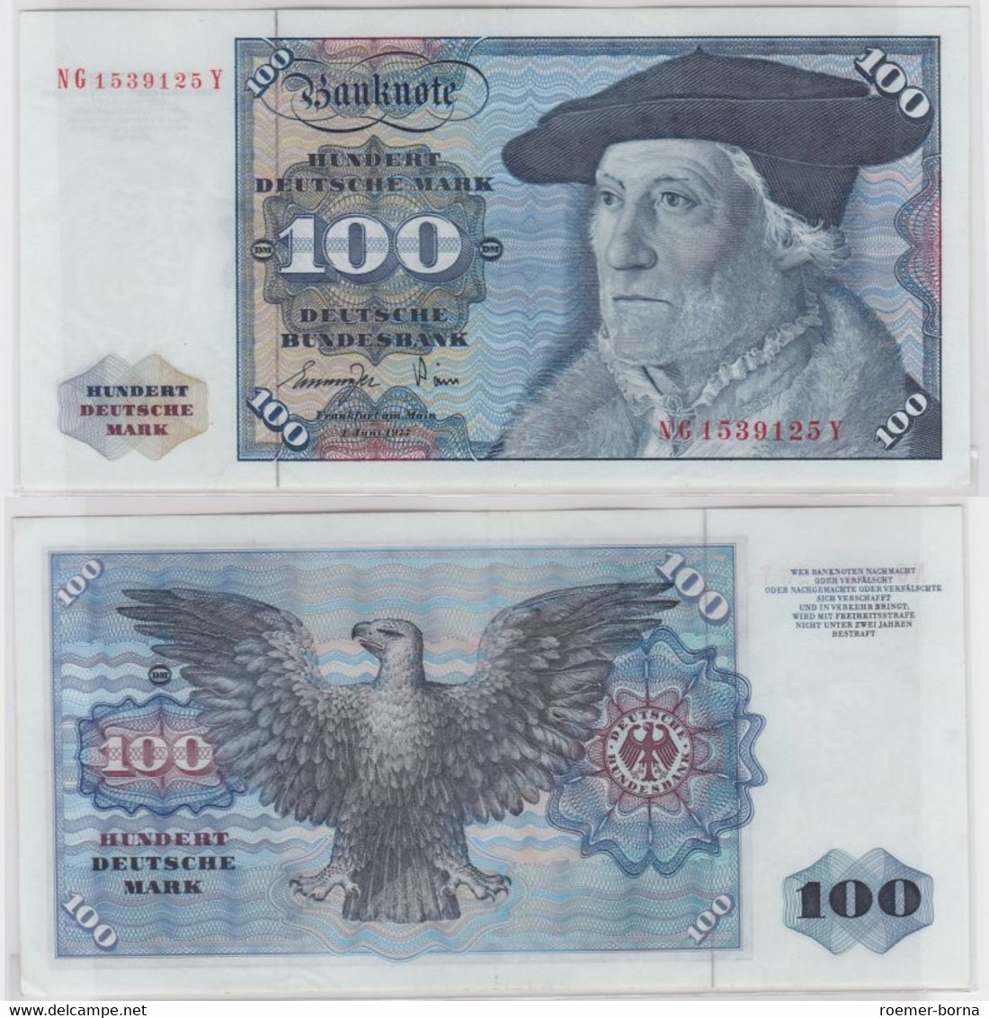 T144554 Banknote 100 DM Deutsche Mark Ro 278a Schein 1.Juni 1977 KN NG 1539125 Y - 100 Deutsche Mark