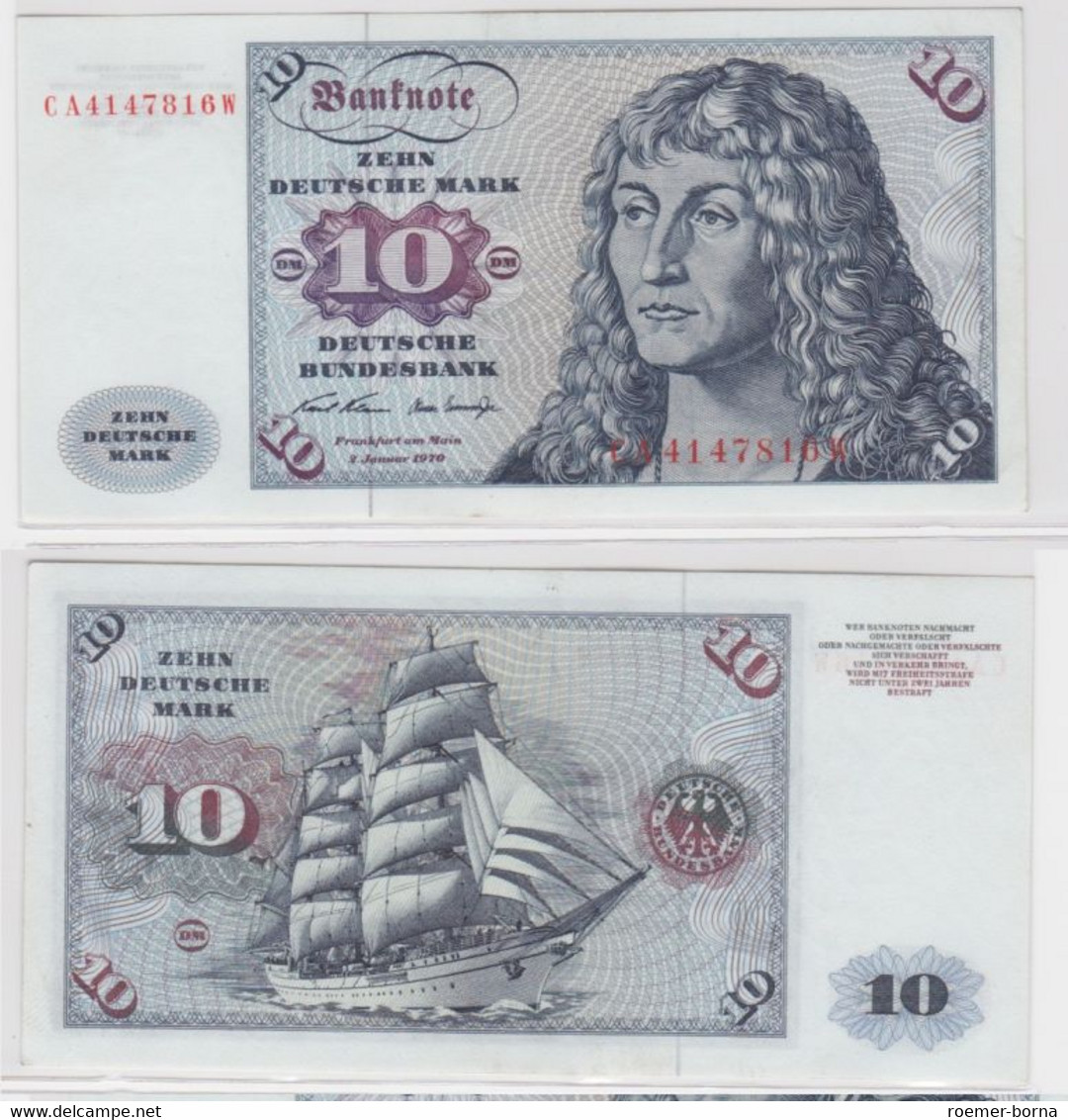 T144673 Banknote 10 DM Deutsche Mark Ro. 270a Schein 2.Jan. 1970 KN CA 4147816 W - 10 Deutsche Mark