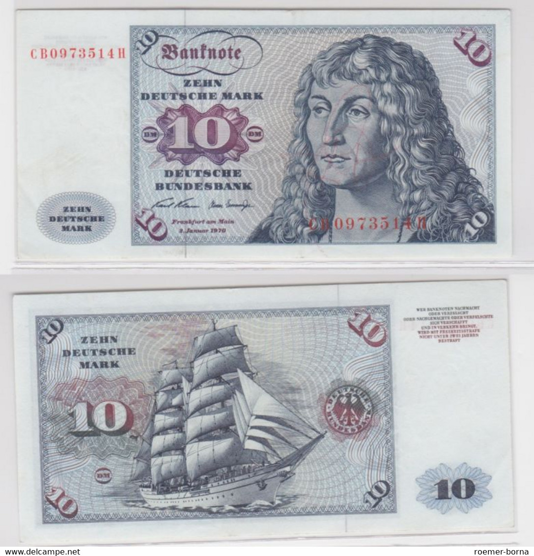 T145354 Banknote 10 DM Deutsche Mark Ro. 270a Schein 2.Jan. 1970 KN CB 0973514 H - 10 Deutsche Mark