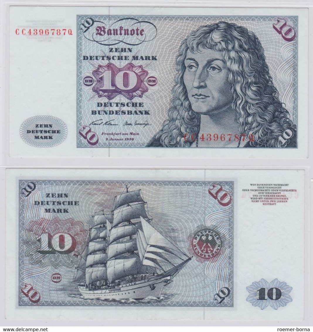 T145395 Banknote 10 DM Deutsche Mark Ro. 270a Schein 2.Jan. 1970 KN CC 4396787 Q - 10 DM