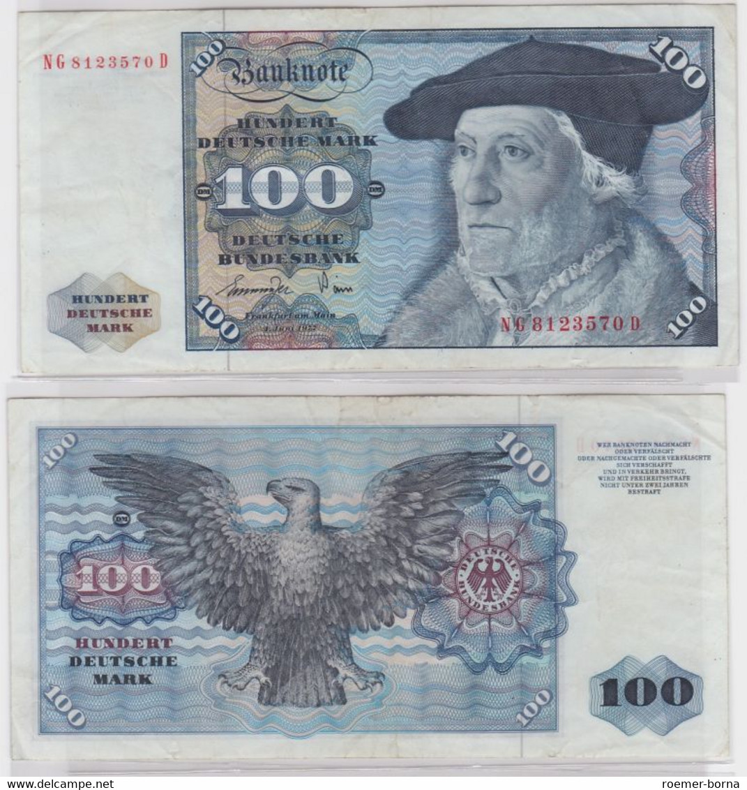 T145439 Banknote 100 DM Deutsche Mark Ro 278a Schein 1.Juni 1977 KN NG 8123570 D - 100 DM