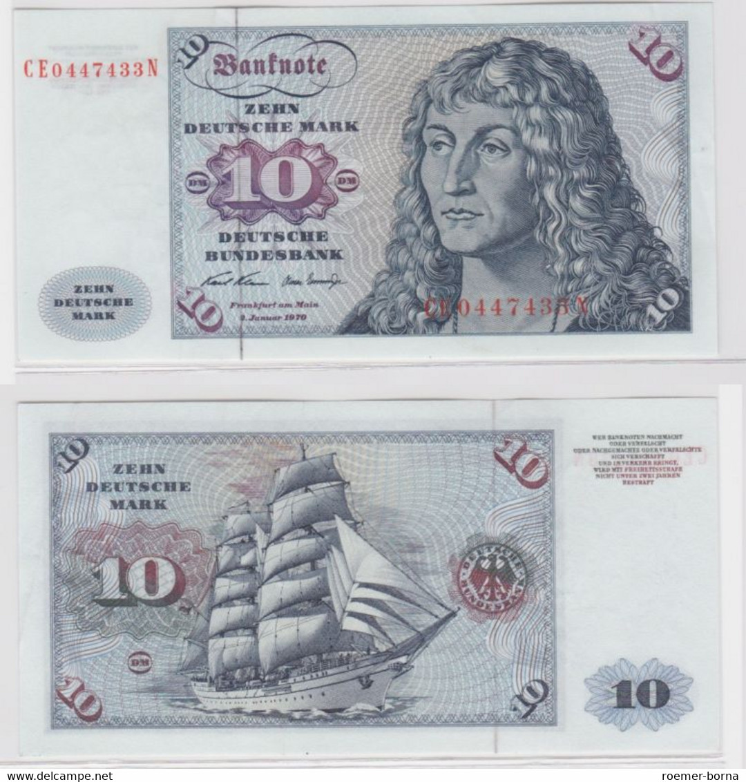 T145555 Banknote 10 DM Deutsche Mark Ro. 270b Schein 2.Jan. 1970 KN CE 0447433 N - 10 Deutsche Mark