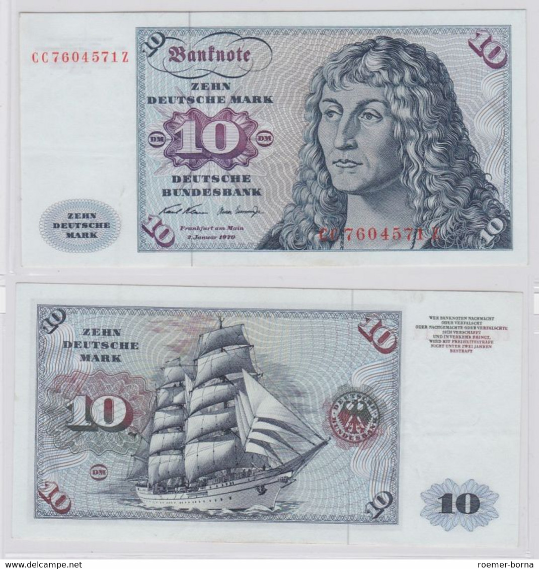 T145560 Banknote 10 DM Deutsche Mark Ro. 270a Schein 2.Jan. 1970 KN CC 7604571 Z - 10 DM