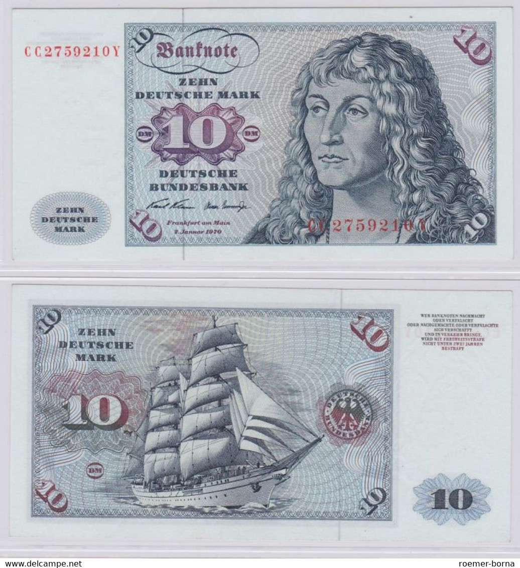 T145851 Banknote 10 DM Deutsche Mark Ro. 270a Schein 2.Jan. 1970 KN CC 2759210 Y - 10 Deutsche Mark