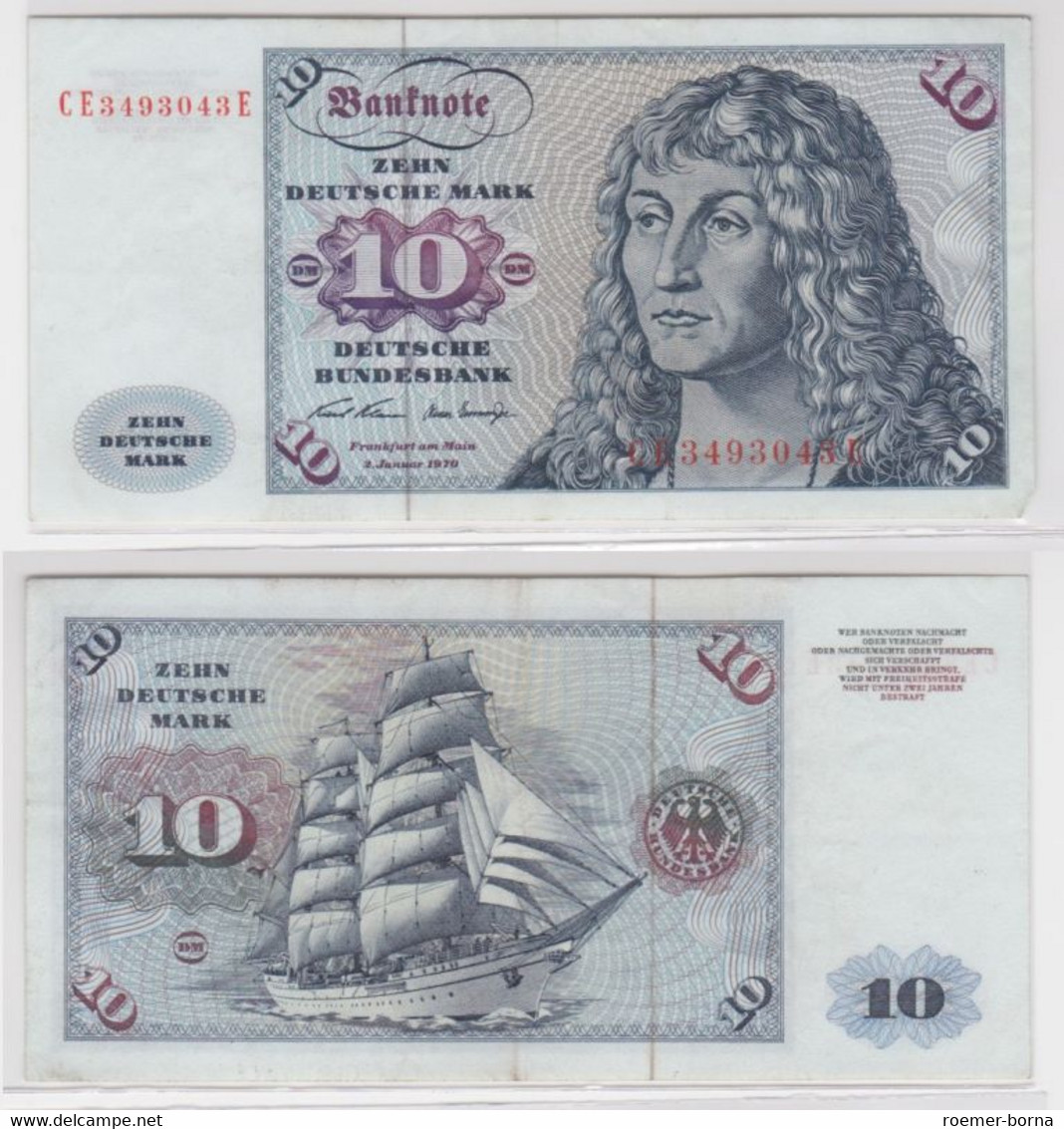 T145853 Banknote 10 DM Deutsche Mark Ro. 270b Schein 2.Jan. 1970 KN CE 3493043 E - 10 Deutsche Mark