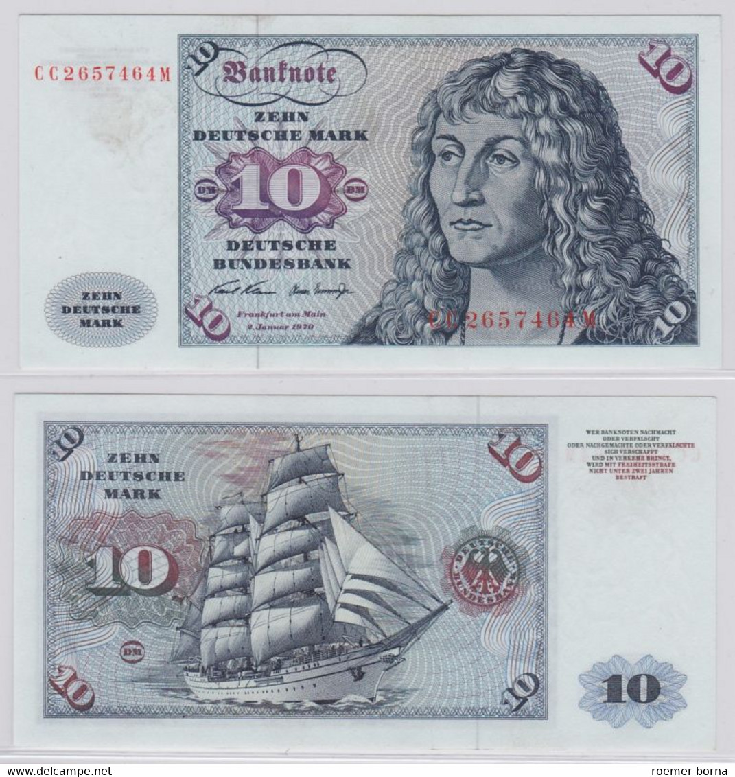 T146015 Banknote 10 DM Deutsche Mark Ro. 270a Schein 2.Jan. 1970 KN CC 2657464 M - 10 Deutsche Mark