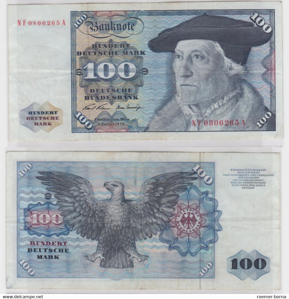 T146024 Banknote 100 DM Deutsche Mark Ro. 273b Schein 2.Jan 1970 KN NF 0806265 A - 100 DM