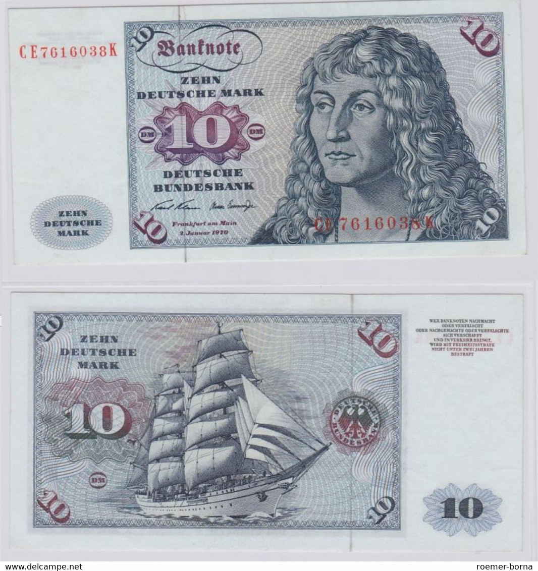 T146041 Banknote 10 DM Deutsche Mark Ro. 270b Schein 2.Jan. 1970 KN CE 7616038 K - 10 Deutsche Mark