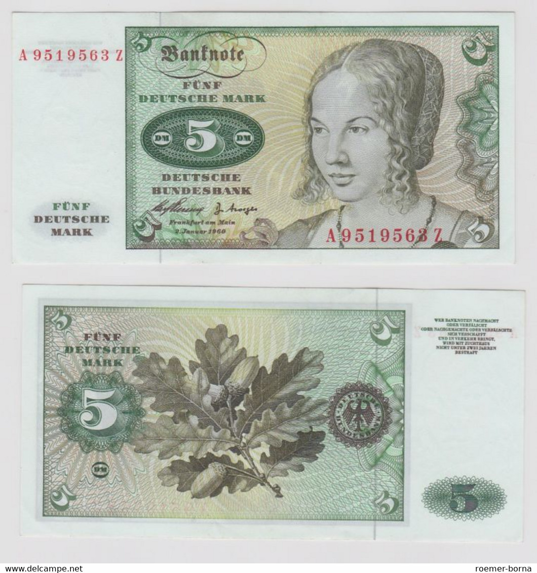 T146043 Banknote 5 DM Deutsche Mark Ro. 262e Schein 2.Jan. 1960 KN A 9519563 Z - 5 Deutsche Mark