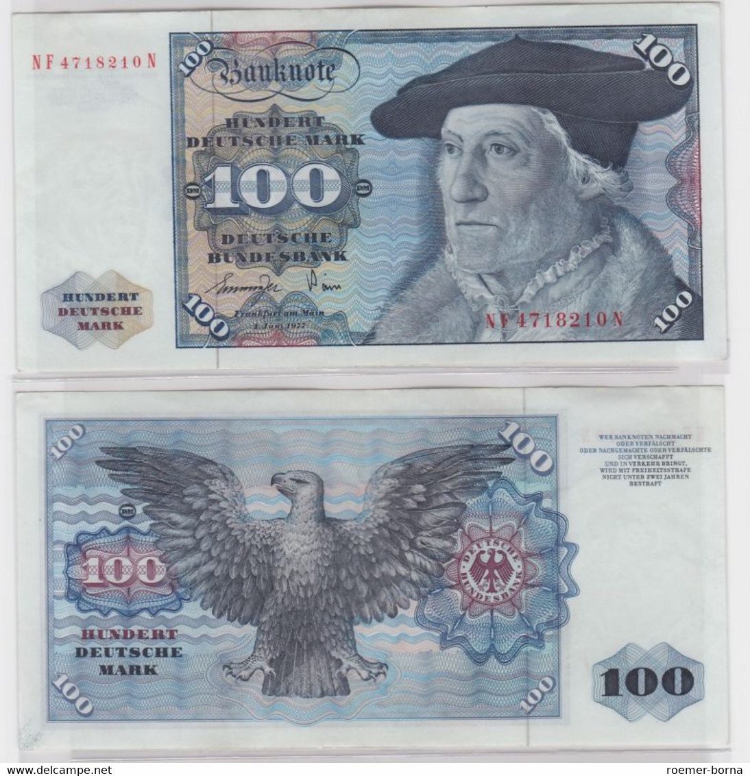 T146067 Banknote 100 DM Deutsche Mark Ro 278a Schein 1.Juni 1977 KN NF 4718210 N - 100 Deutsche Mark