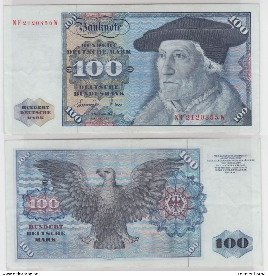 T146072 Banknote 100 DM Deutsche Mark Ro 278a Schein 1.Juni 1977 KN NF 2120855 W - 100 DM