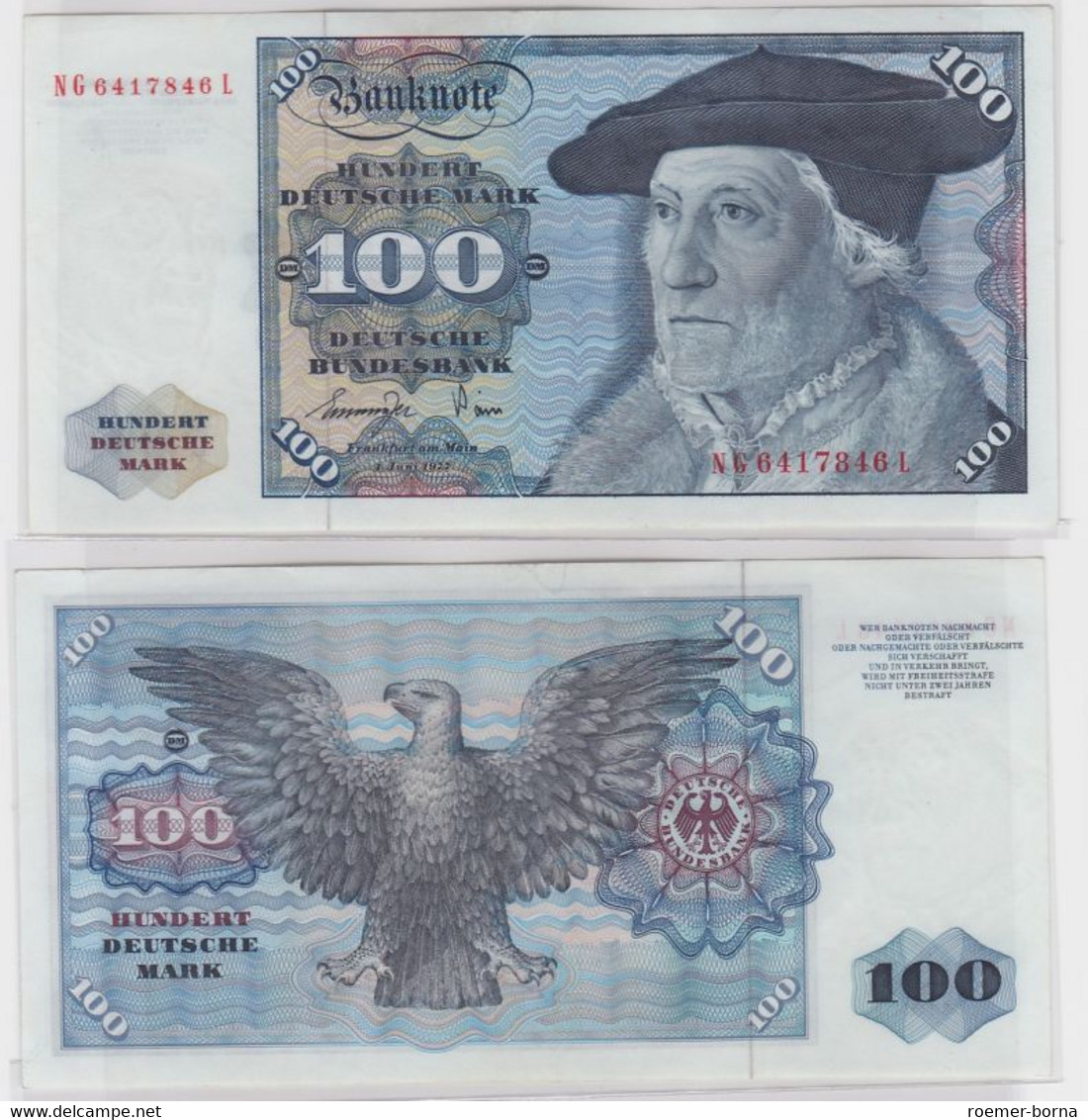 T146074 Banknote 100 DM Deutsche Mark Ro 278a Schein 1.Juni 1977 KN NG 6417846 L - 100 DM