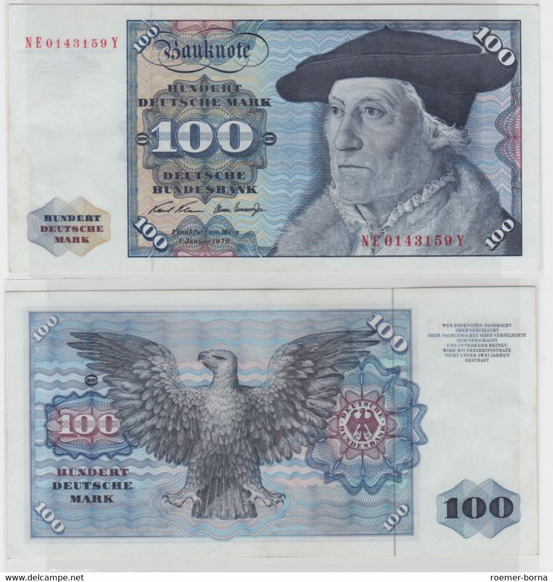 T146076 Banknote 100 DM Deutsche Mark Ro. 273b Schein 2.Jan 1970 KN NE 0143159 Y - 100 Deutsche Mark