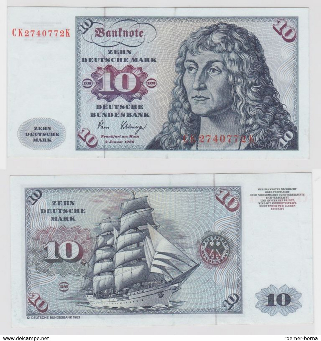 T146094 Banknote 10 DM Deutsche Mark Ro. 286a Schein 2.Jan. 1980 KN CK 2740772 K - 10 Deutsche Mark