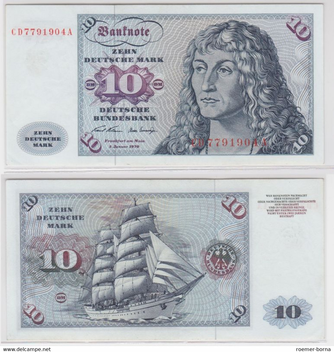 T146108 Banknote 10 DM Deutsche Mark Ro. 270a Schein 2.Jan. 1970 KN CD 7791904 A - 10 Deutsche Mark