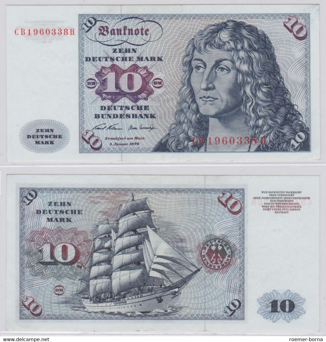 T146109 Banknote 10 DM Deutsche Mark Ro. 270a Schein 2.Jan. 1970 KN CB 1960338 H - 10 Deutsche Mark