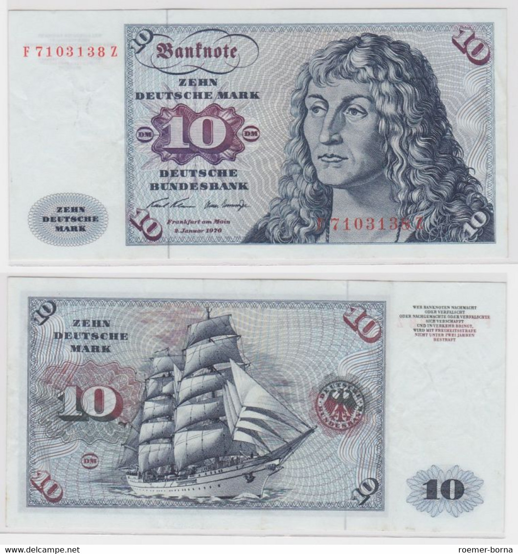 T146132 Banknote 10 DM Deutsche Mark Ro. 270a Schein 2.Jan. 1970 KN F 7103138 Z - 10 Deutsche Mark