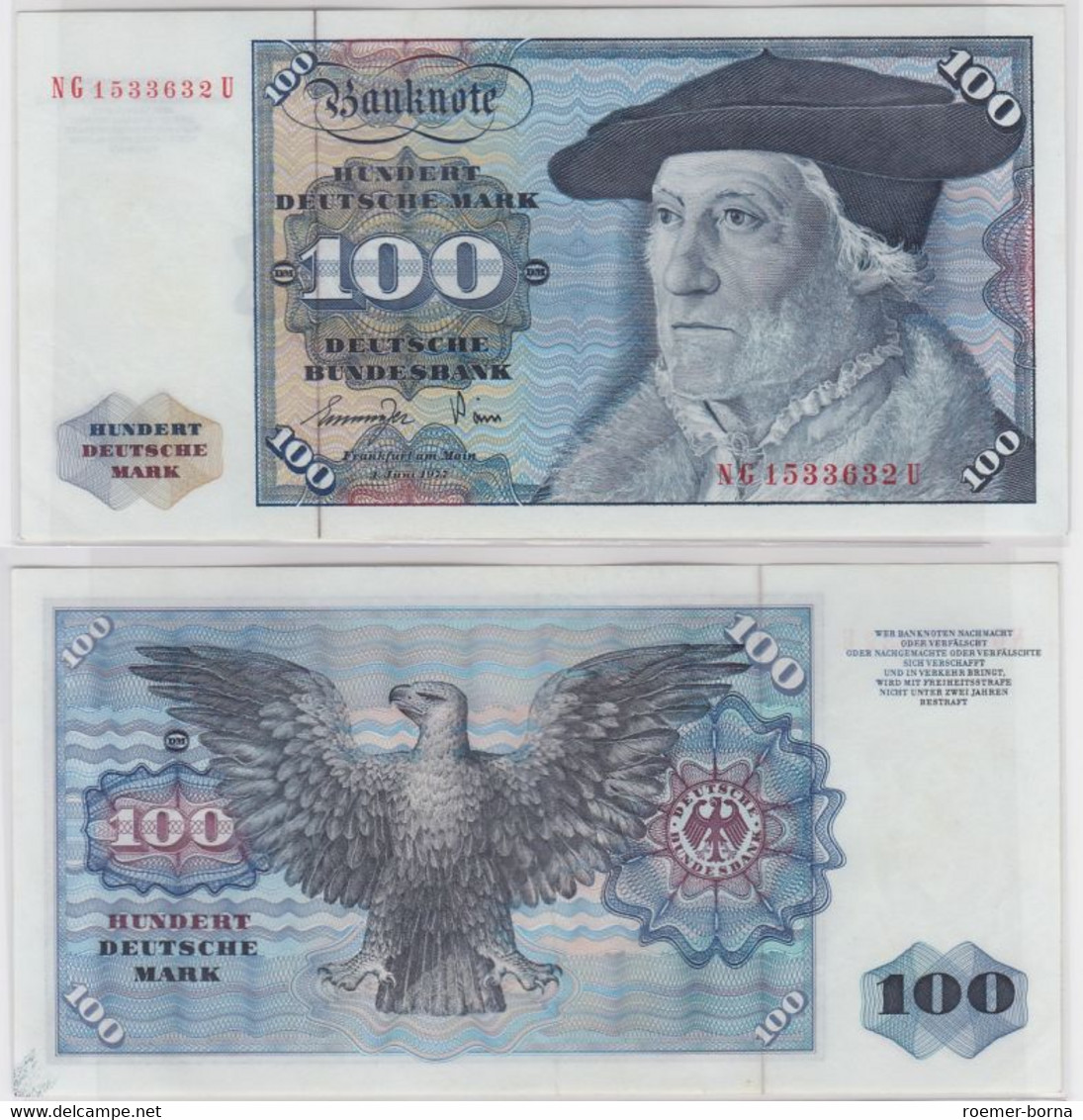 T146146 Banknote 100 DM Deutsche Mark Ro 278a Schein 1.Juni 1977 KN NG 1533632 U - 100 DM