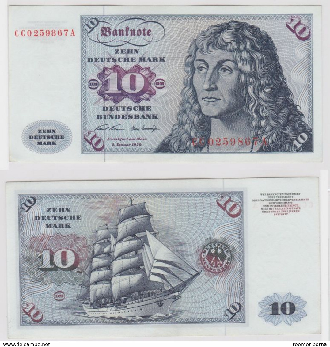 T146150 Banknote 10 DM Deutsche Mark Ro. 270a Schein 2.Jan. 1970 KN CC 0259867 A - 10 DM